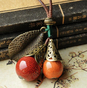 ceramic Copper tree leaf Handmade Necklaces Water Drop style Chinese style Pendant Fashion classic rope chain folk style Ethnic