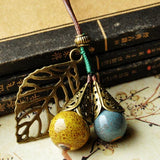 ceramic Copper tree leaf Handmade Necklaces Water Drop style Chinese style Pendant Fashion classic rope chain folk style Ethnic