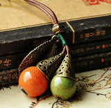 ceramic Copper tree leaf Handmade Necklaces Water Drop style Chinese style Pendant Fashion classic rope chain folk style Ethnic