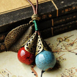 ceramic Copper tree leaf Handmade Necklaces Water Drop style Chinese style Pendant Fashion classic rope chain folk style Ethnic