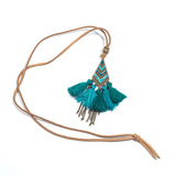 Long Sweater chain Women's necklaces Ethnic Leather chain Long tassel Pendant for women Long tassel necklace for women