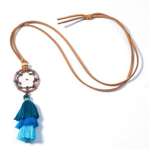 Long Leather chain Sweater chain Colorful Long tassel Pendant Ethnic necklaces for women Tassel necklace Long necklace 2019