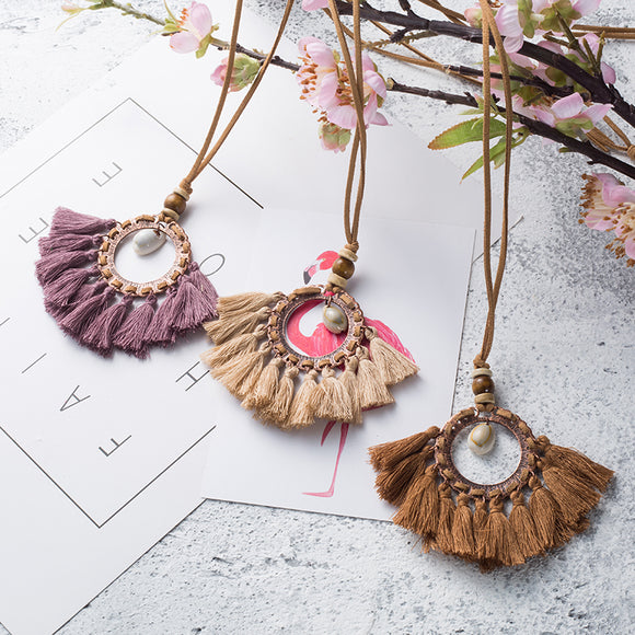 Colorful Long tasse women's necklaces Ethnic Long Leather chain Sweater chain necklaces for women Vintage Long necklace