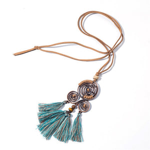 Bohemia Long tassel women's necklaces Long Leather chain Sweater chain Ethnic round tassel necklaces for women wholesale