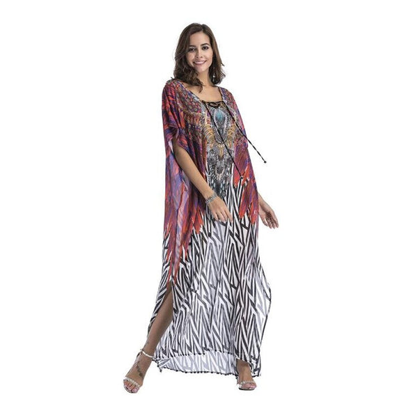 Chiffon fashion print Bohemian long maxi dress boho clothing 2019 summer sundress Beach Sarongs large size robes women