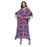 2019Fashion Boho Tropical Floral Print Summer Long Maxi Dress Women Batwing Sleeve V Neck Loose Beach Tunic Dresses Vestidos