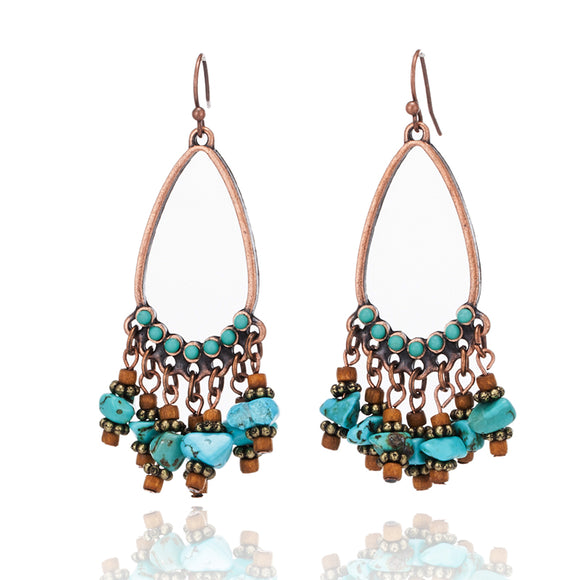 Charm Bohemian women's earring Vintage Hollow flower leaf Skull earrings for women Ethnic Antique Natural stone earrings