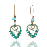 Charm Bohemian women's earring Vintage Hollow flower leaf Skull earrings for women Ethnic Antique Natural stone earrings