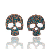 Charm Bohemian women's earring Vintage Hollow flower leaf Skull earrings for women Ethnic Antique Natural stone earrings