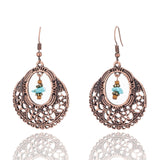 Charm Bohemian women's earring Vintage Hollow flower leaf Skull earrings for women Ethnic Antique Natural stone earrings