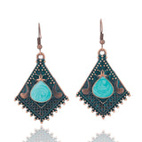 Charm Bohemian women's earring Vintage Hollow flower leaf Skull earrings for women Ethnic Antique Natural stone earrings