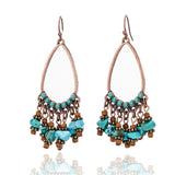Charm Bohemian women's earring Vintage Hollow flower leaf Skull earrings for women Ethnic Antique Natural stone earrings