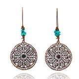 Charm Bohemian women's earring Vintage Hollow flower leaf Skull earrings for women Ethnic Antique Natural stone earrings