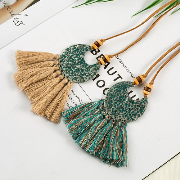 Bohemia Long tassel Leather chain women's necklaces Ethnic Vintage Hollow Moon Sweater tassel necklaces for women 2019 New