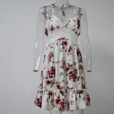 Summer V neck sexy strap lace dress women boho beach ruffled dress streetwear backless short mini sundress female clothing