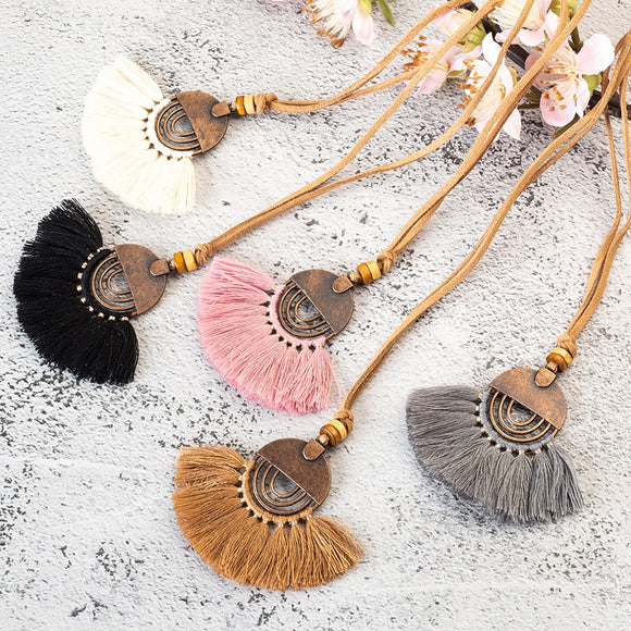 Ethnic Long Leather Women's necklaces Bohemia Round Hollow Tassel necklace for women Vintage Charm Sweater chain 2019 NEW