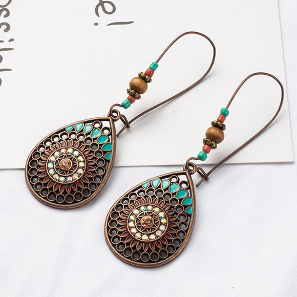 Hot sell Bohemia Water drop Women's earring Statement Hollow Colorful Bead Earrings for women Ethnic Handmade Jewelry