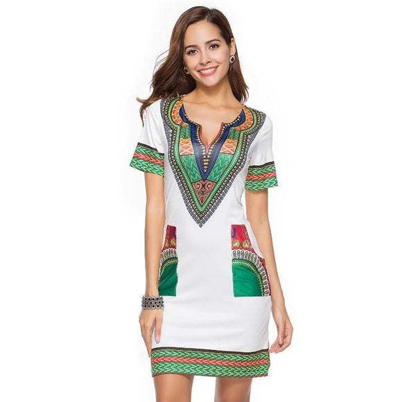 Summer Vintage Dress Women Tunic Casual Beach Dress 2019 African Print Shirt Dress Robe Femme Plus Size Dashiki Dress
