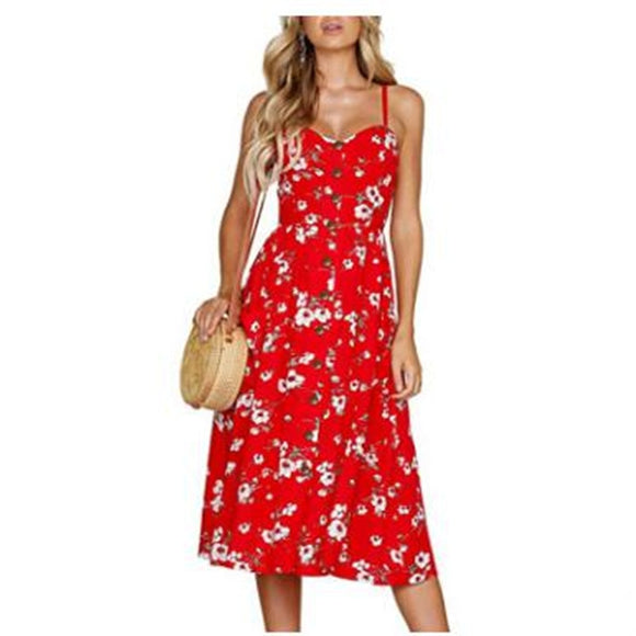Elegant 25 Colors Fashion New Summer 2019 Dress Women Flowers Print Casual Party Dress Sexy V-Neck Girl Dress Vestidos