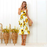 Elegant 25 Colors Fashion New Summer 2019 Dress Women Flowers Print Casual Party Dress Sexy V-Neck Girl Dress Vestidos
