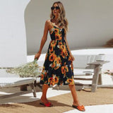Elegant 25 Colors Fashion New Summer 2019 Dress Women Flowers Print Casual Party Dress Sexy V-Neck Girl Dress Vestidos