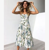 Elegant 25 Colors Fashion New Summer 2019 Dress Women Flowers Print Casual Party Dress Sexy V-Neck Girl Dress Vestidos