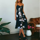 Elegant 25 Colors Fashion New Summer 2019 Dress Women Flowers Print Casual Party Dress Sexy V-Neck Girl Dress Vestidos