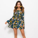Summer Flare Sleeve Sunflower Print Dress Sexy Women Long Sleeve Off Shoulder Loose Dress 2019 Female Beach Streetwear Dresses