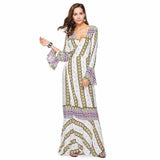 plus size boho chic floral print cotton long sleeve maxi dess 2019 Fashion Beach bohemia femme floor length women dress
