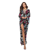 plus size boho chic floral print cotton long sleeve maxi dess 2019 Fashion Beach bohemia femme floor length women dress
