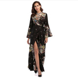plus size boho chic floral print cotton long sleeve maxi dess 2019 Fashion Beach bohemia femme floor length women dress