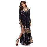 plus size boho chic floral print cotton long sleeve maxi dess 2019 Fashion Beach bohemia femme floor length women dress