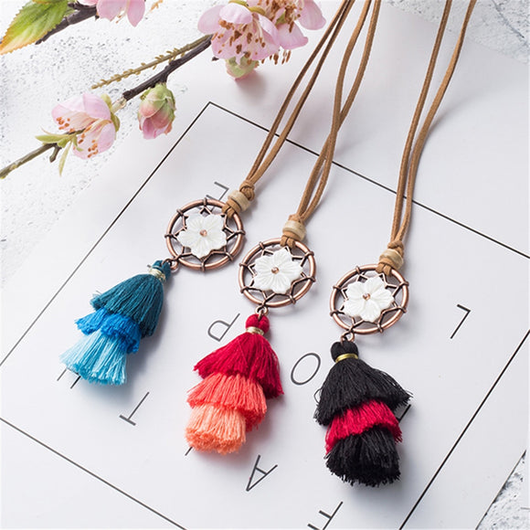 Long Leather chain Sweater chain Colorful Long tassel Pendant Ethnic necklaces for women Tassel necklace Long necklace 2019