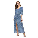 2019 Summer Striped Print Maxi Women Plus Size Dress V-Neck Split Boho Sexy Long Dress Large Size Casual Vintage Beach Vestidos
