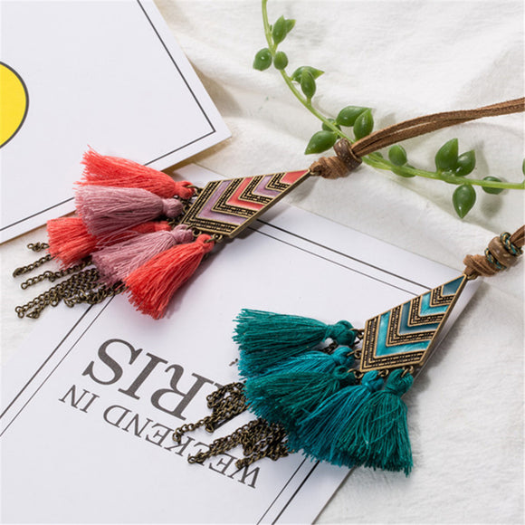 Long Sweater chain Women's necklaces Ethnic Leather chain Long tassel Pendant for women Long tassel necklace for women