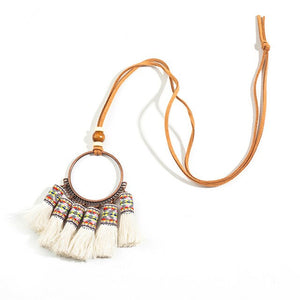 Ethnic Water Drop 5 tassel Women's necklace Bohemia Long Leather chain Sweater chain Vintage Long tassel necklaces for women