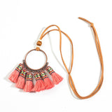 Ethnic Water Drop 5 tassel Women's necklace Bohemia Long Leather chain Sweater chain Vintage Long tassel necklaces for women