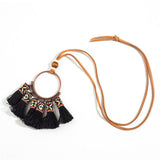 Ethnic Water Drop 5 tassel Women's necklace Bohemia Long Leather chain Sweater chain Vintage Long tassel necklaces for women