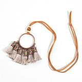 Ethnic Water Drop 5 tassel Women's necklace Bohemia Long Leather chain Sweater chain Vintage Long tassel necklaces for women