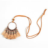 Ethnic Water Drop 5 tassel Women's necklace Bohemia Long Leather chain Sweater chain Vintage Long tassel necklaces for women