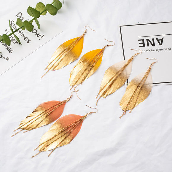 New Fashion peacock Feather Women's earring Ethnic Colorful Feather Long tassel Earrings for women Charm bohemian dangle earring