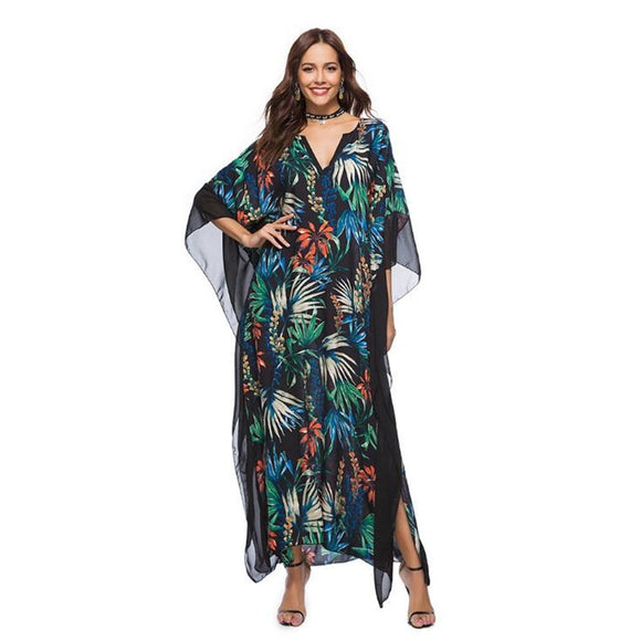 Fashion boho dress women clothing 2019 summer sundress vintage floral print Batwing long sleeve maxi beach dress large size