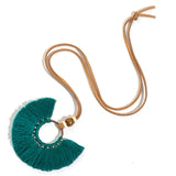 Bohemia Round Colorful Long tassel Women's necklaces Long Leather chain Sweater chain Ethnic Circle Tassel Necklaces for women