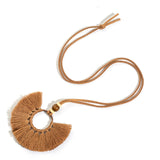 Bohemia Round Colorful Long tassel Women's necklaces Long Leather chain Sweater chain Ethnic Circle Tassel Necklaces for women