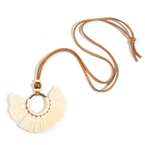 Bohemia Round Colorful Long tassel Women's necklaces Long Leather chain Sweater chain Ethnic Circle Tassel Necklaces for women
